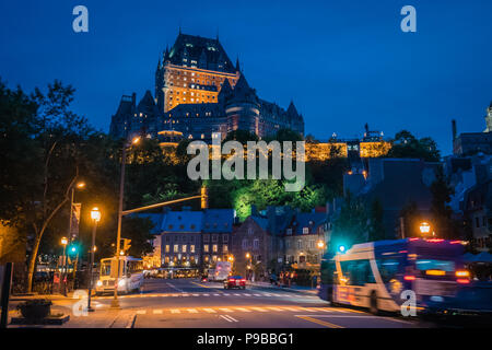 chateau frontenac luxury historic hotel quebec city at night Stock Photo