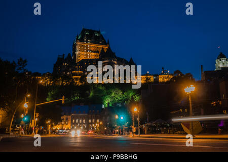 chateau frontenac luxury historic hotel quebec city at night Stock Photo