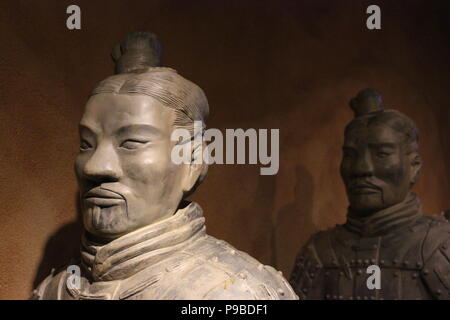 Ancient Chinese terracotta army and terra cotta soldiers at the Children's Museum at Indianapolis, Indiana. Stock Photo