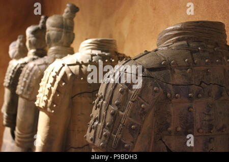 Ancient Chinese terracotta army and terra cotta soldiers at the Children's Museum at Indianapolis, Indiana. Stock Photo