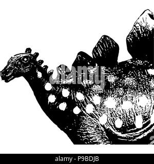 Black and white vector graphic of Stegosaurus side-on with only upper half drawn. Stock Vector