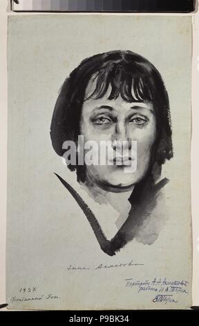 Portrait of the Poetess Anna Akhmatova (1889-1966). Museum: Museum of Private Collections in A. Pushkin Museum of Fine Arts, Moscow. Stock Photo