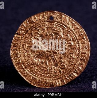 Coin (Korabelnik) of Tsar Ivan III (Averse: blossom cross). Museum: State Hermitage, St. Petersburg. Stock Photo