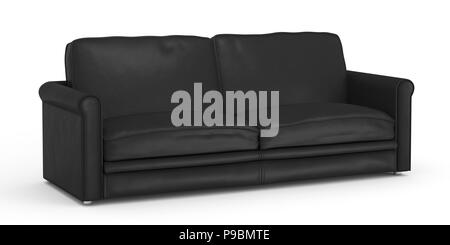 Black leather sofa isolated on white background. Include clipping path. 3d render Stock Photo