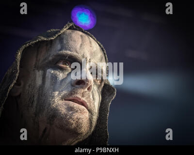 Irish extreme metal band Primordial performs at the 2015 Copenhell Metal    Festival. Here vocalist Alan 'Nemtheanga' Averill Stock Photo