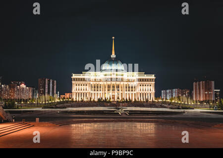 Night view of Presidential palace 'Ak-Orda' in Astana, Kazakhstan Stock Photo