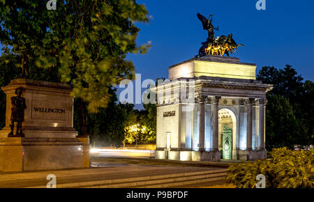 Wellington Arch at Night with Traffic London UK