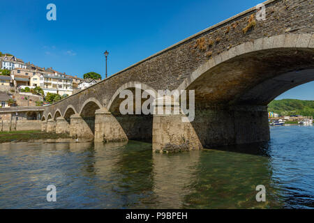 Looe Cornwall England July 12, 2018 Bridge across the East Looe River joining East and West Looe Stock Photo