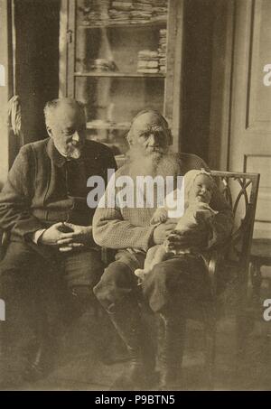 Leo Tolstoy with grandchildren Leo and Sofia, 1909. Artist: Chertkov, Stock  Photo, Picture And Rights Managed Image. Pic. HEZ-2630277
