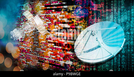 Digital global telecommunications with satellite Stock Photo