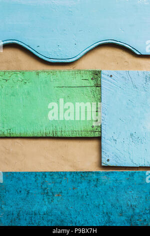 Wooden wall with different multicolor boards, empty place for text, sign, logo Stock Photo