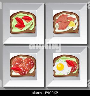 Sandwiches with salmon, salami, tomatoes egg lemon Stock Vector