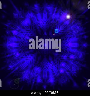 Snowflake mandala rounded background of dark blue lights Stock Vector