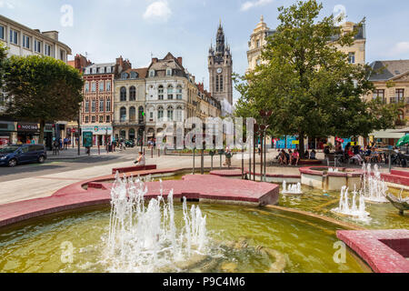 Douai town centre with the local fountains and local shops, Douai, Nord district, Picardy, France Stock Photo