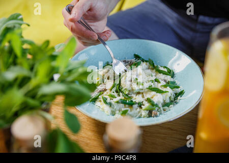 Grilled Chicken Caesar Salad with Cheese and Croutons Stock Photo