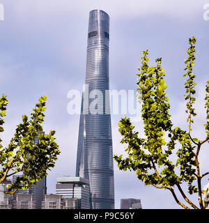 Pudong, Shanghai/China - Apr. 24, 2018: Shanghai Tower, a 128-story mega tall skyscraper in Pudong, Shanghai, China. Stock Photo