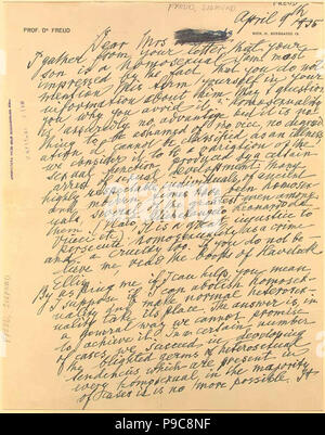 A Letter from Freud to a mother of a homosexual - 1935 - 1. Stock Photo