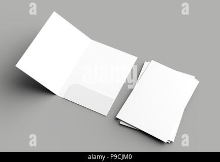 A4 size single pocket reinforced folder mock up isolated on gray background. 3D illustration Stock Photo