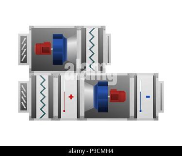 Ventilating installation with heating and cooling air Stock Vector