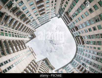 Looking up to the sky from the middle of St George Wharf in Vauxhall, London, with a circular panorama look to the building Stock Photo