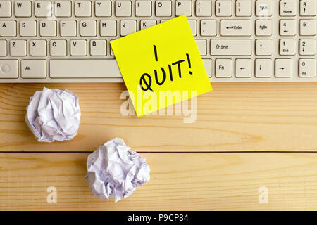 I quit text on yellow paper on top of computer keyboard Stock Photo