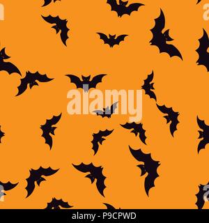 Bat Halloween pattern seamless. Vector illustration. Orange background. All Saints Eve. Stock Vector