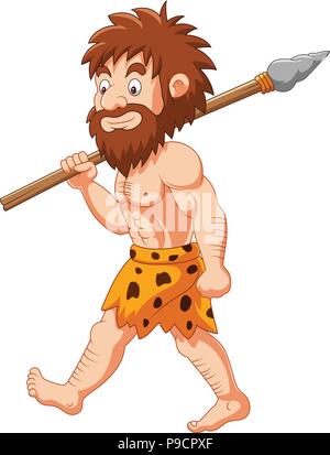 Cartoon caveman hunting with spear Stock Vector Image & Art - Alamy