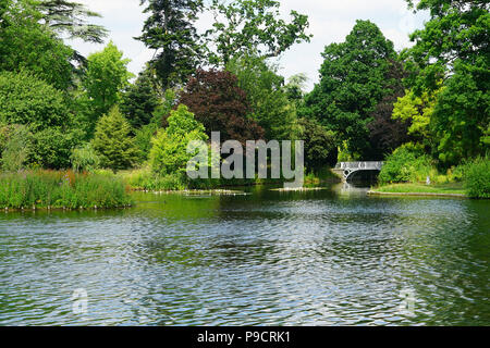 Bridge over the lake at Spetchley Park Gardens Stock Photo