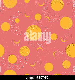 bright yellow full moon and crescent on pink pastel background Stock Vector