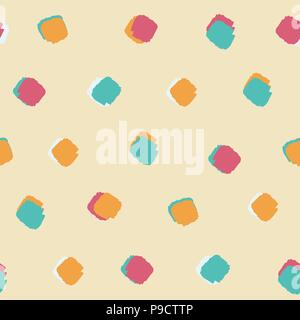 summer bright colourful ink brush square dot pattern seamless background Stock Vector