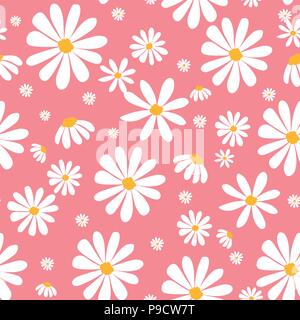 white daisy flowers on pink pastel pattern seamless background Stock Vector