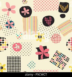 seamless colourful cute vintage grunge square geometric abstract background, Stock Vector