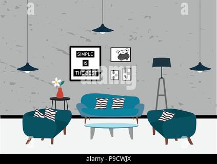 Set of elements for minimal modern living room. Flat design vector Stock Vector