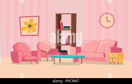 Set of elements for pink living room. Flat design vector Stock Vector