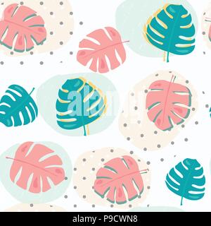 doodle pastel tropical summer leafs pattern seamless background Stock Vector