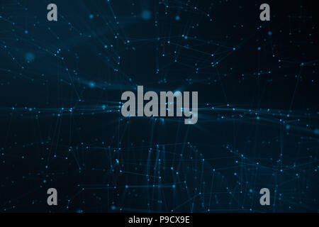 Abstract background of lines and dots, low poly mesh. Internet connections technology. Concept of neural connections transmitting signals between arti Stock Photo