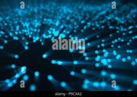 Abstract background of lines and dots, low poly mesh. Internet connections technology. Concept of neural connections transmitting signals between arti Stock Photo
