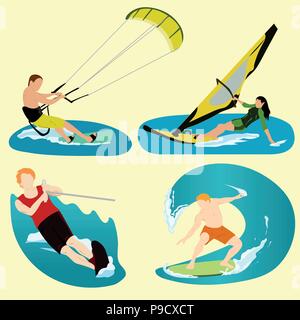 Surfing, sport, summer, relax, ocean, sea, beach, vector. Stock Vector
