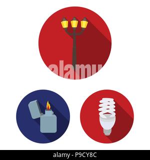 Light source flat icons in set collection for design. Light and equipment vector symbol stock  illustration. Stock Vector