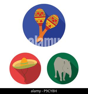 Country Mexico flat icons in set collection for design. Mexico and landmark vector symbol stock  illustration. Stock Vector