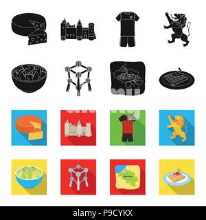 Territory on the map, brussels sprouts and other symbols of the country.Belgium set collection icons in black,flet style vector symbol stock illustrat Stock Vector