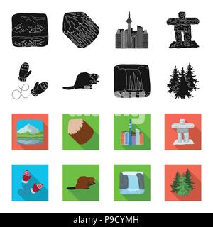 Canadian fir, beaver and other symbols of Canada.Canada set collection icons in black,flet style vector symbol stock illustration . Stock Vector