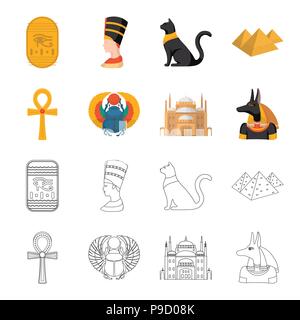 Anubis, Ankh, Cairo citadel, Egyptian beetle.Ancient Egypt set collection icons in cartoon,outline style vector symbol stock illustration . Stock Vector