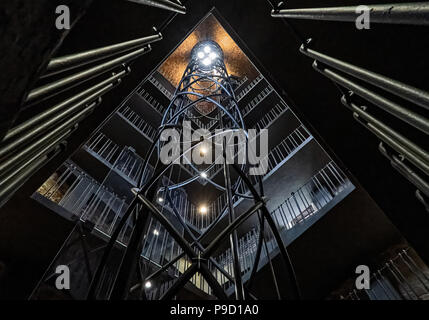 Exposed lift shaft in the Old Town Hall in Prague Stock Photo