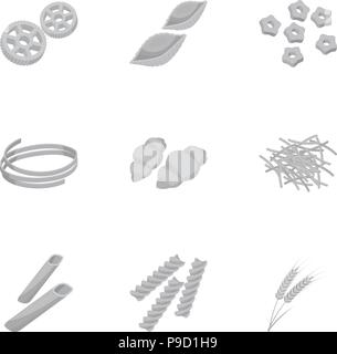 Types of pasta set icons in monochrome design. Big collection of types of pasta vector symbol stock illustration Stock Vector