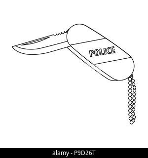 Folding knife with the inscription police.The penknife of the detective. single icon in outline style vector symbol stock illustration . Stock Vector