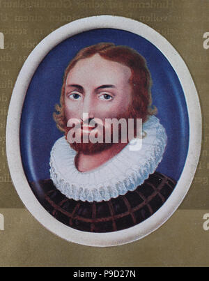 Edmund Spenser; 1552/1553 â€“ 13 January 1599 was an English poet best known for The Faerie Queene, an epic poem and fantastical allegory celebrating the Tudor dynasty and Elizabeth I, digital improved reproduction of an original print from the year 1900 Stock Photo