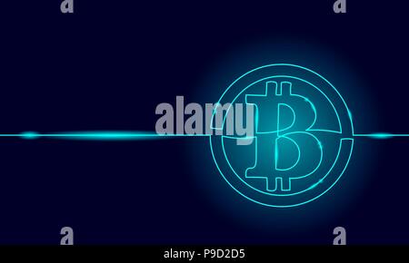 Single continuous line art bitcoin cryptocurrency silhouette. Blockchain modern finance international banking technology concept design one sketch outline drawing vector illustration Stock Vector