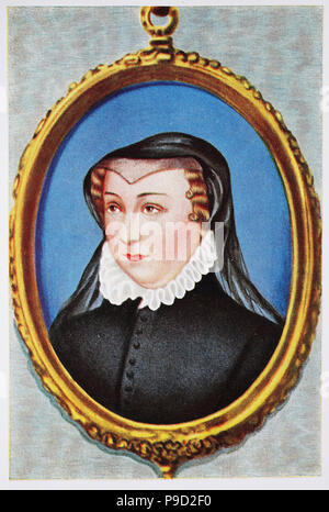 Catherine de Medic; 13 April 1519 â€“ 5 January 1589, daughter of Lorenzo II de' Medici and Madeleine de La Tour d'Auvergne, was an Italian noblewoman who was queen of France from 1547 until 1559, by marriage to King Henry II, digital improved reproduction of an original print from the year 1900 Stock Photo
