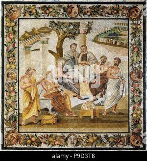 Platonic Academy. Mosaic from Pompeii. Museum: Museo Archeologico Nazionale di Napoli. Stock Photo